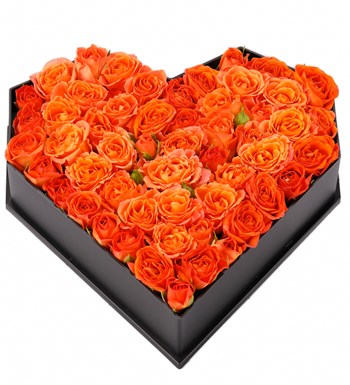 Love Box - Kalp Kutuda Turuncu Mini Gül Tasarım