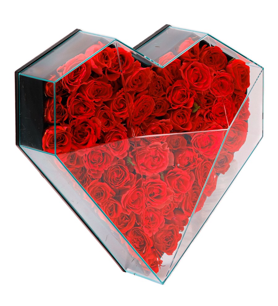 Love Box - Kalp Kutuda Kırmızı Mini Gül Tasarım