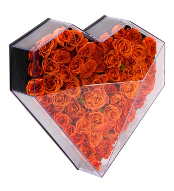 Love Box - Kalp Kutuda Turuncu Mini Gül Tasarım