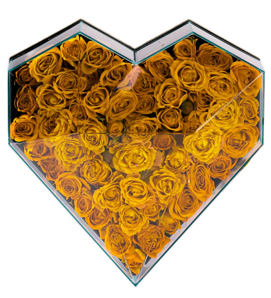 Love Box - Kalp Kutuda Sarı Mini Gül Tasarım