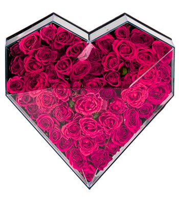 Love Box - Kalp Kutuda Fuşya Mini Gül Tasarım
