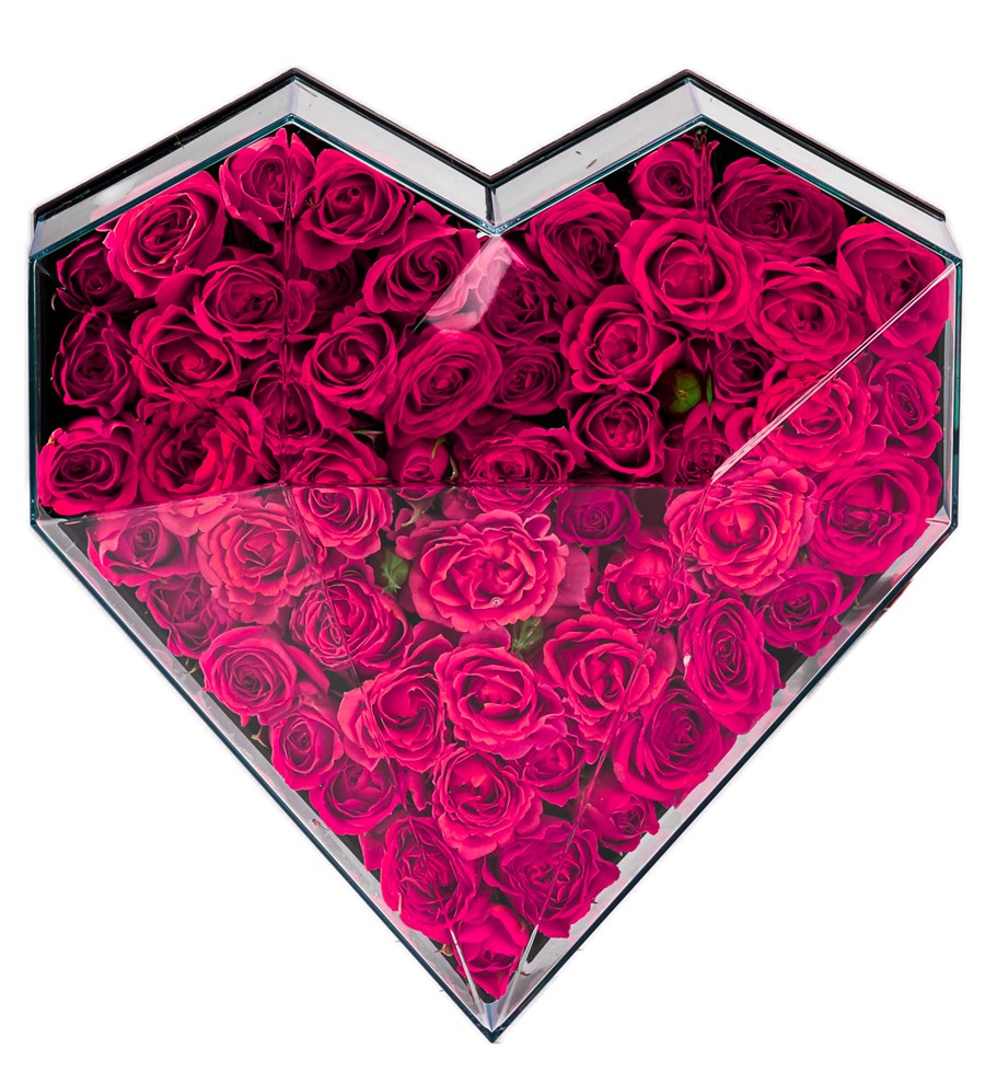 Love Box - Kalp Kutuda Fuşya Mini Gül Tasarım