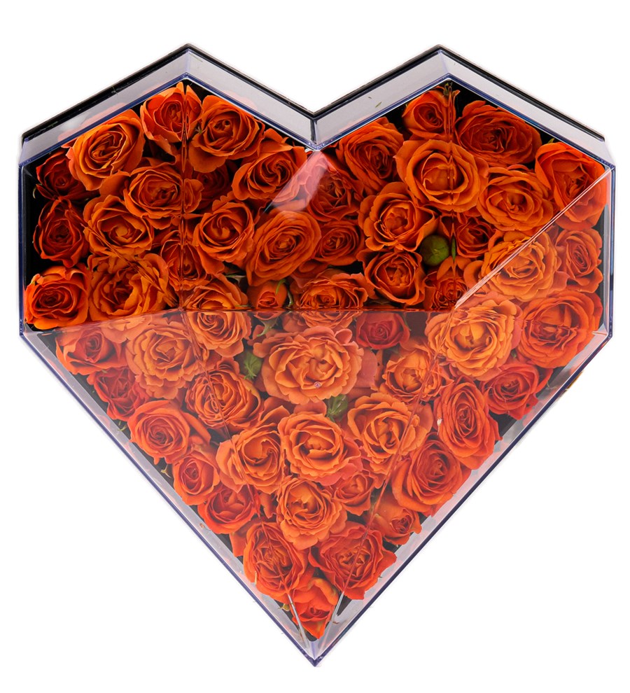 Love Box - Kalp Kutuda Turuncu Mini Gül Tasarım
