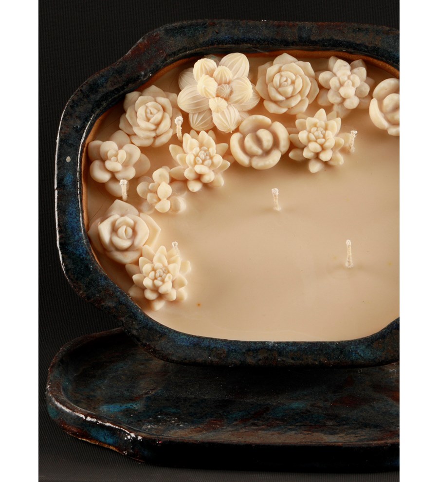 Doğal Soya Wax Art of Seramik Serisi Sukulent Tasarım Mum
