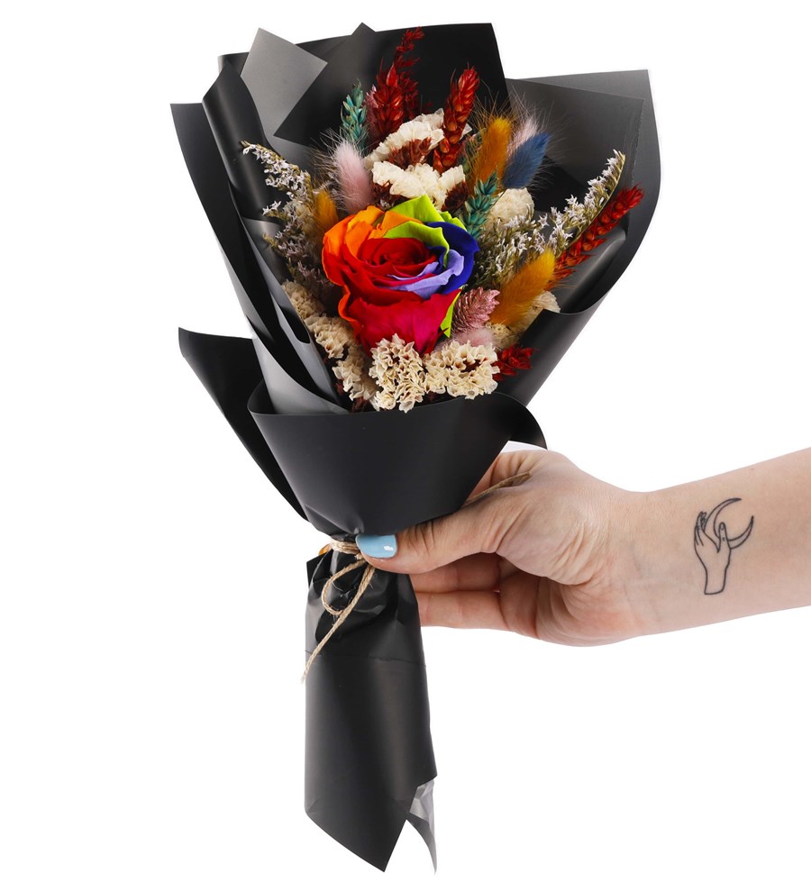 Mini Solmayan Gül Buketi - Dark Rainbow 