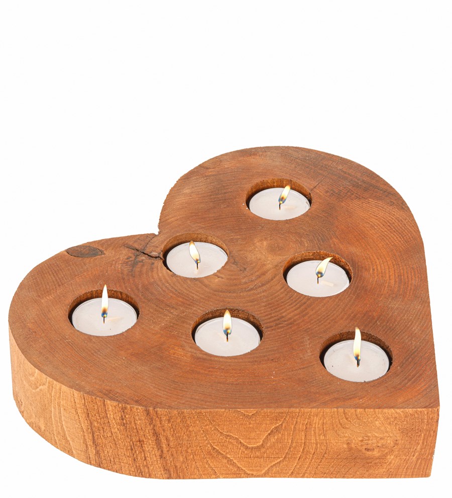 Ahşap Kalp 6'lı Tealight Mum