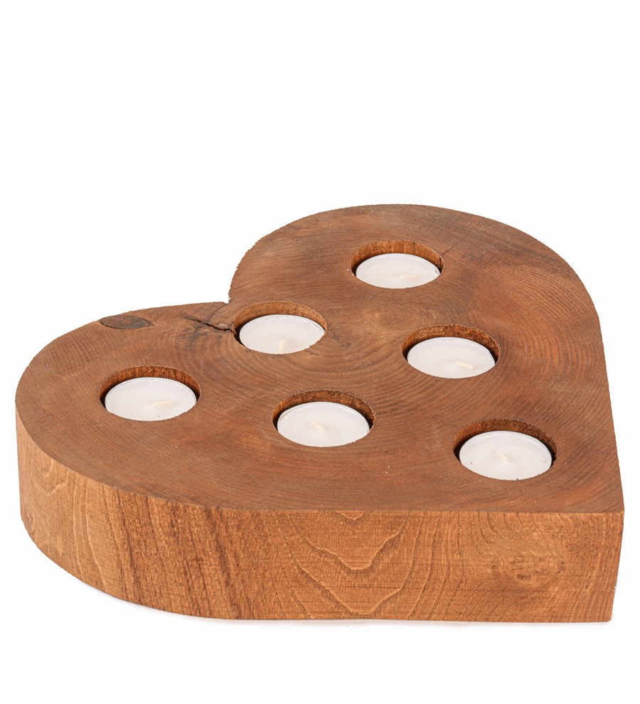 Ahşap Kalp 6'lı Tealight Mum