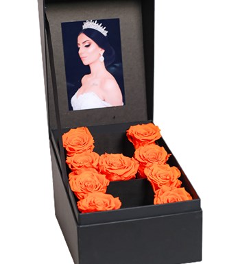 Box Turuncu Solmayan Gül - Kişiye Özel