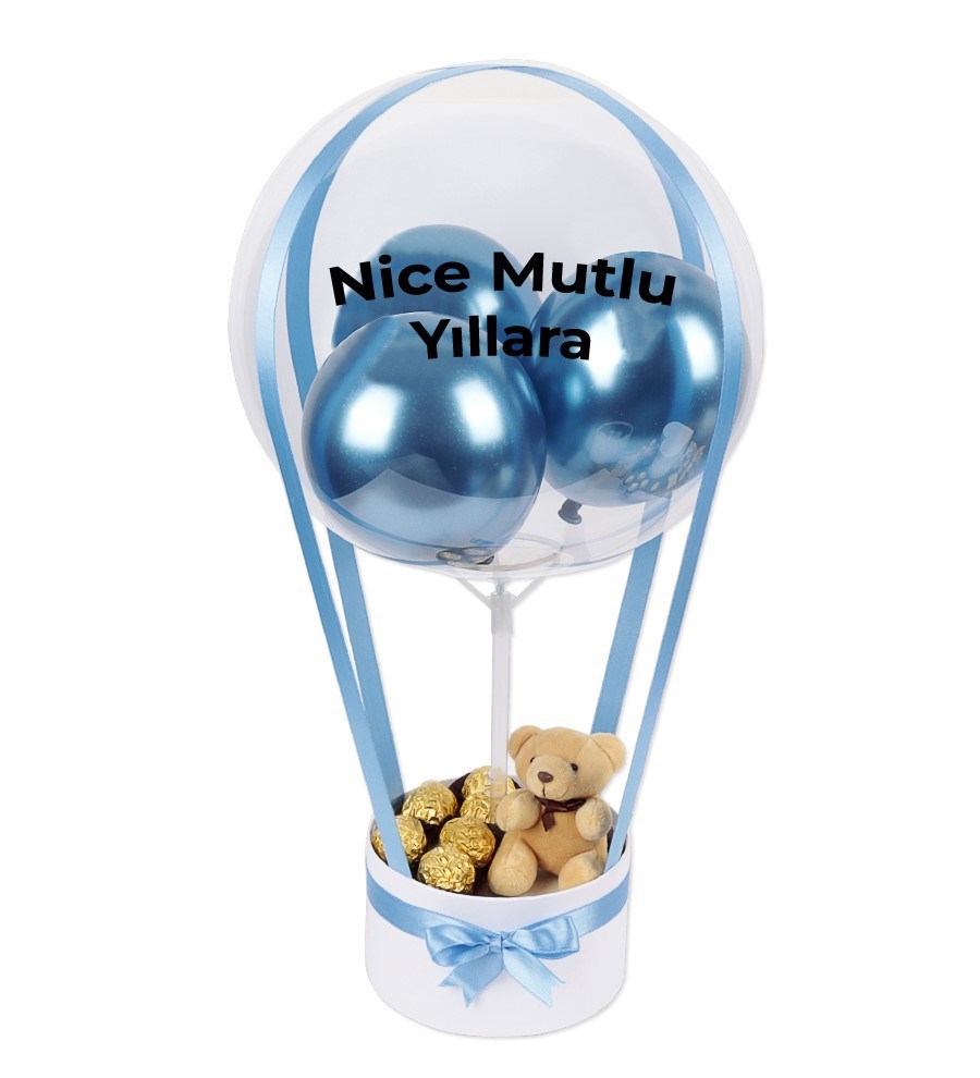 Balonlu Gold Fındıklı Çikolatalı Peluşlu Beyaz Kutu