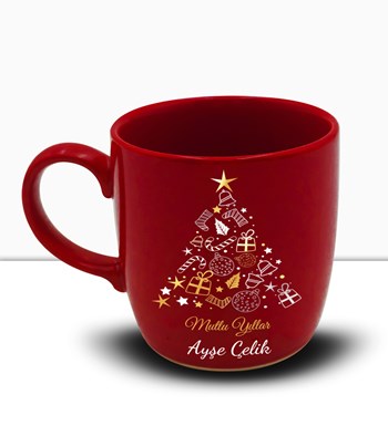 Kasa İçerisinde Kişiye Özel Kırmızı Kupa & Çam Ağacı & Çubuk Tütsü Hediye Seti