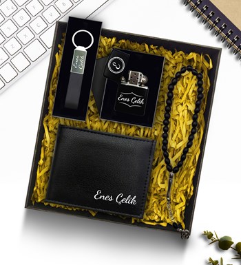 Lilyana Flowers - Kişiye Özel Cüzdan & Çakmak & Anahtarlık & Tesbih Hediye Seti