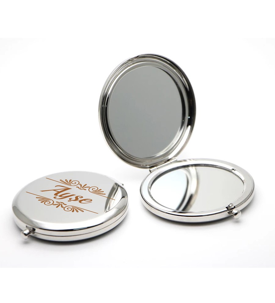 Kişiye Özel Kahverengi Makyaj Çantası & Tarak &  Makyaj Aynası