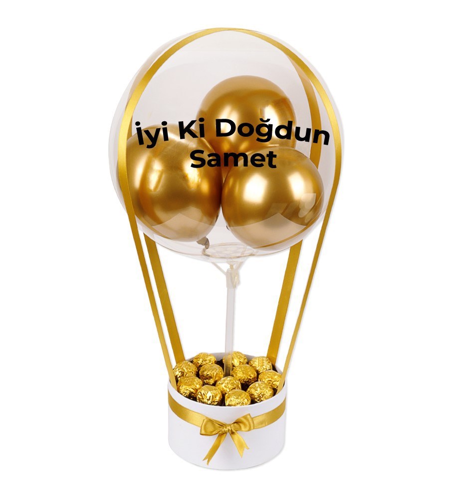 Balonlu Gold Fındıklı Çikolatalı Beyaz Kutu Gold