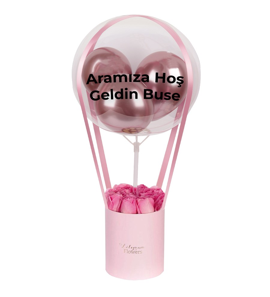 Balonlu Pembe Kutuda Pembe Gül