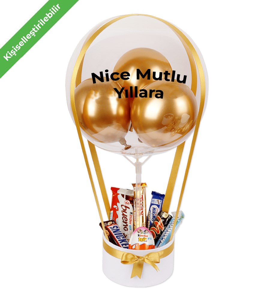Balonlu Çikolata Beyaz Kutu Gold