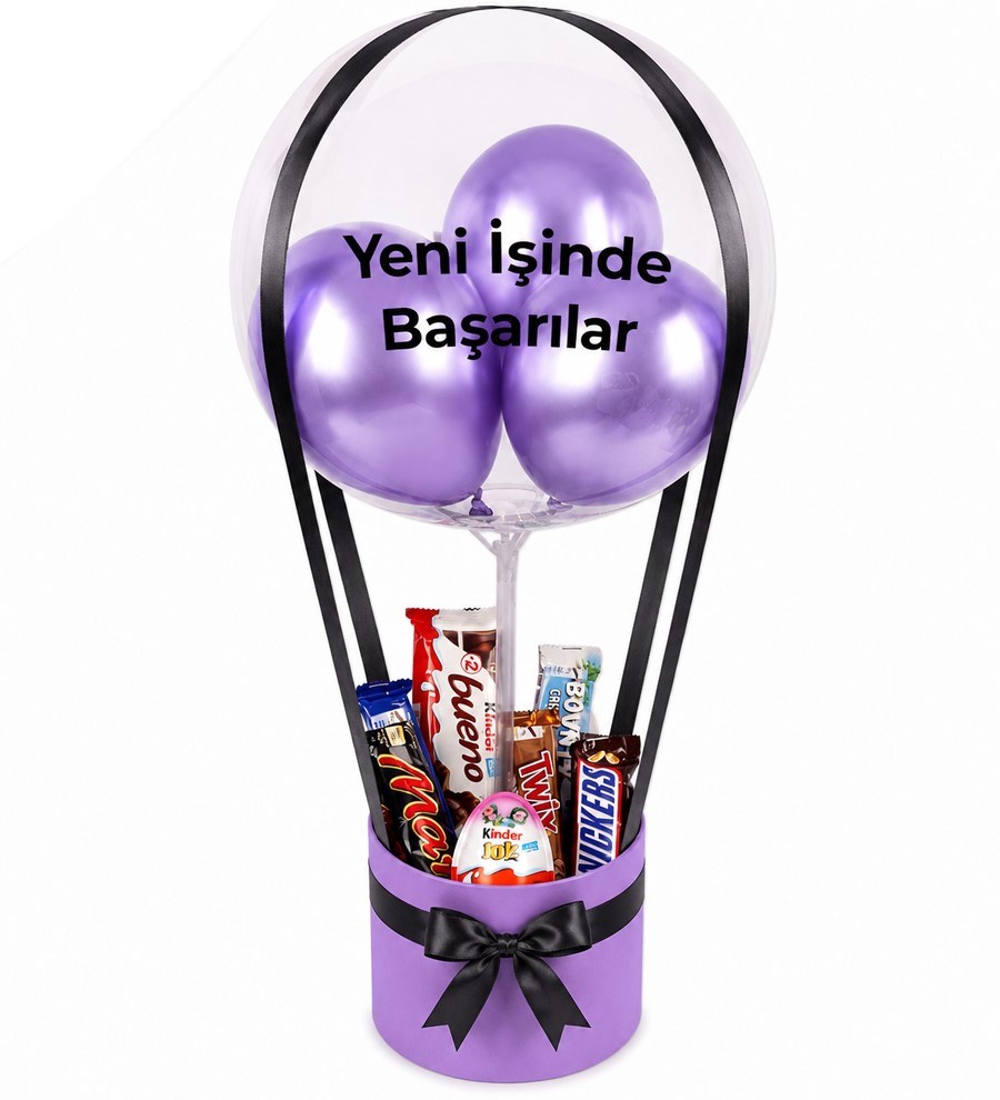 Balonlu Çikolata Lila Kutu