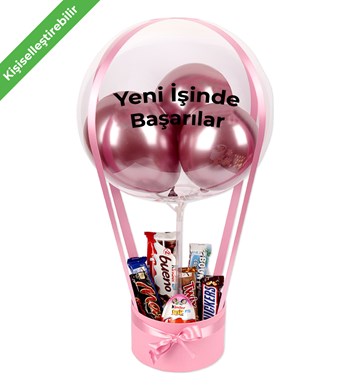 Balonlu Çikolata Pembe Kutu