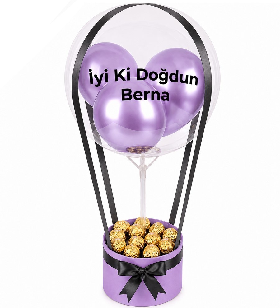 Balonlu Gold Fındıklı Çikolatalı Lila Kutu
