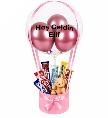 Lilyana Flowers - Balonlu Peluşlu Çikolata Kutusu v2 Pembe