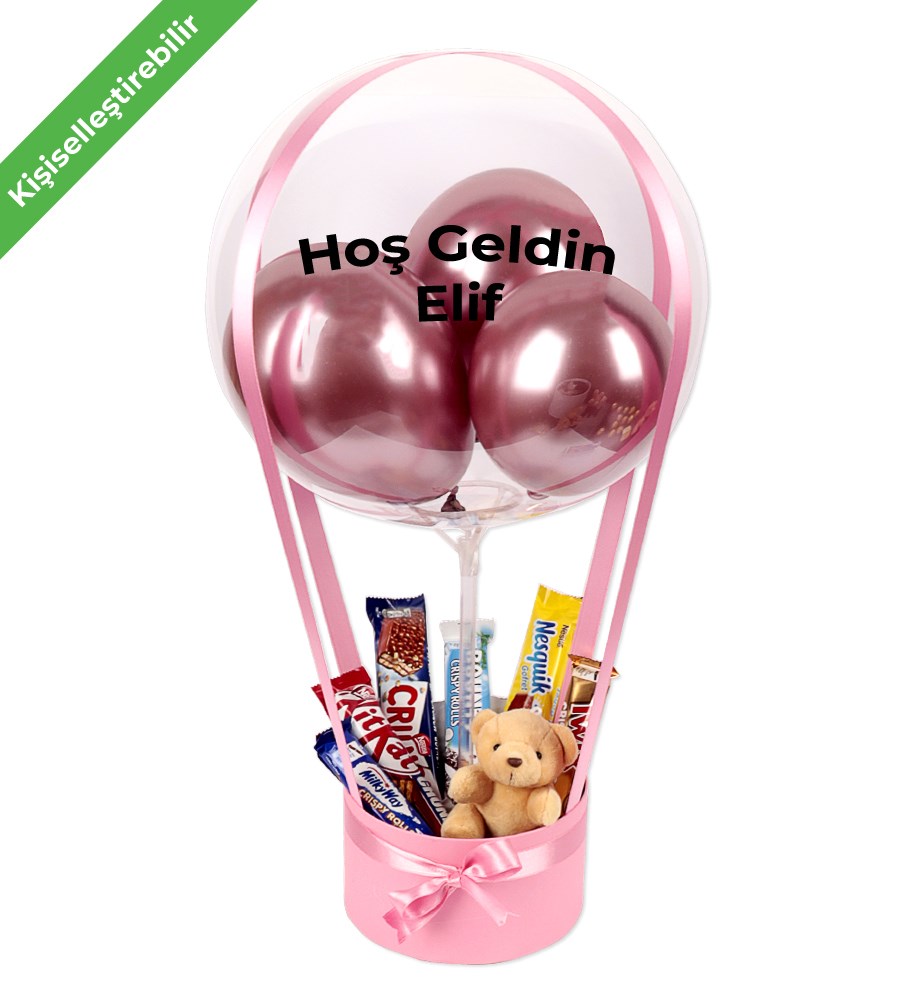 Balonlu Peluşlu Çikolata Kutusu v2 Pembe