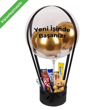 Balonlu Peluşlu Çikolata Kutusu v2 Siyah