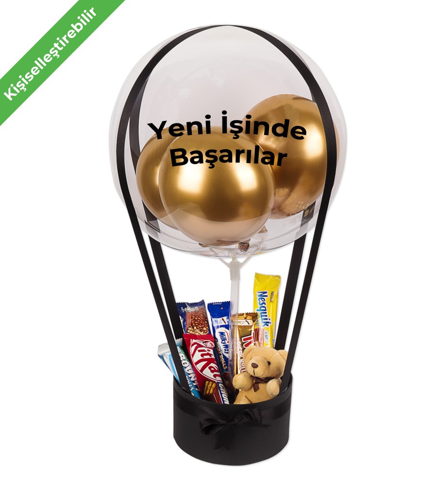 Balonlu Peluşlu Çikolata Kutusu v2 Siyah