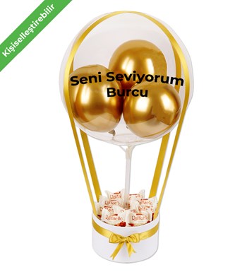 Balonlu Raffaello Çikolatalı Beyaz Kutu Gold