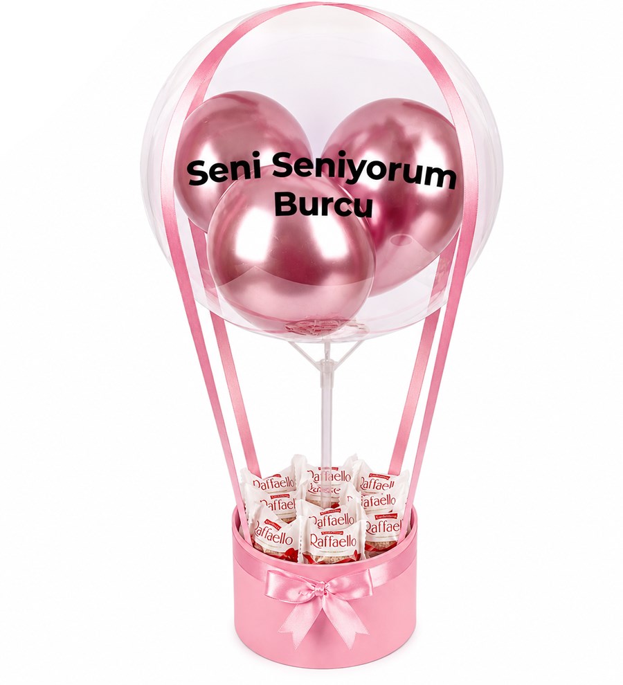 Balonlu Raffaello Çikolatalı Pembe Kutu