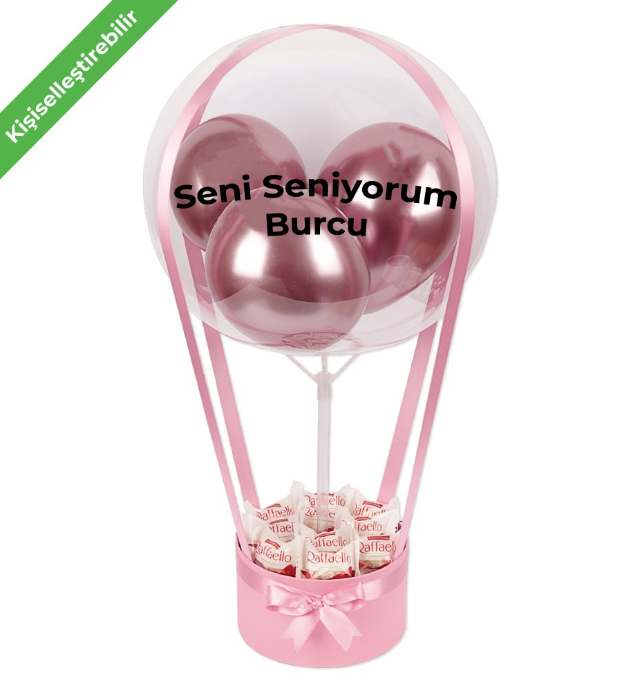 Balonlu Raffaello Çikolatalı Pembe Kutu