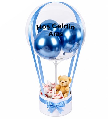 Lilyana Flowers - Balonlu Raffaello Peluşlu Çikolatalı Beyaz Kutu