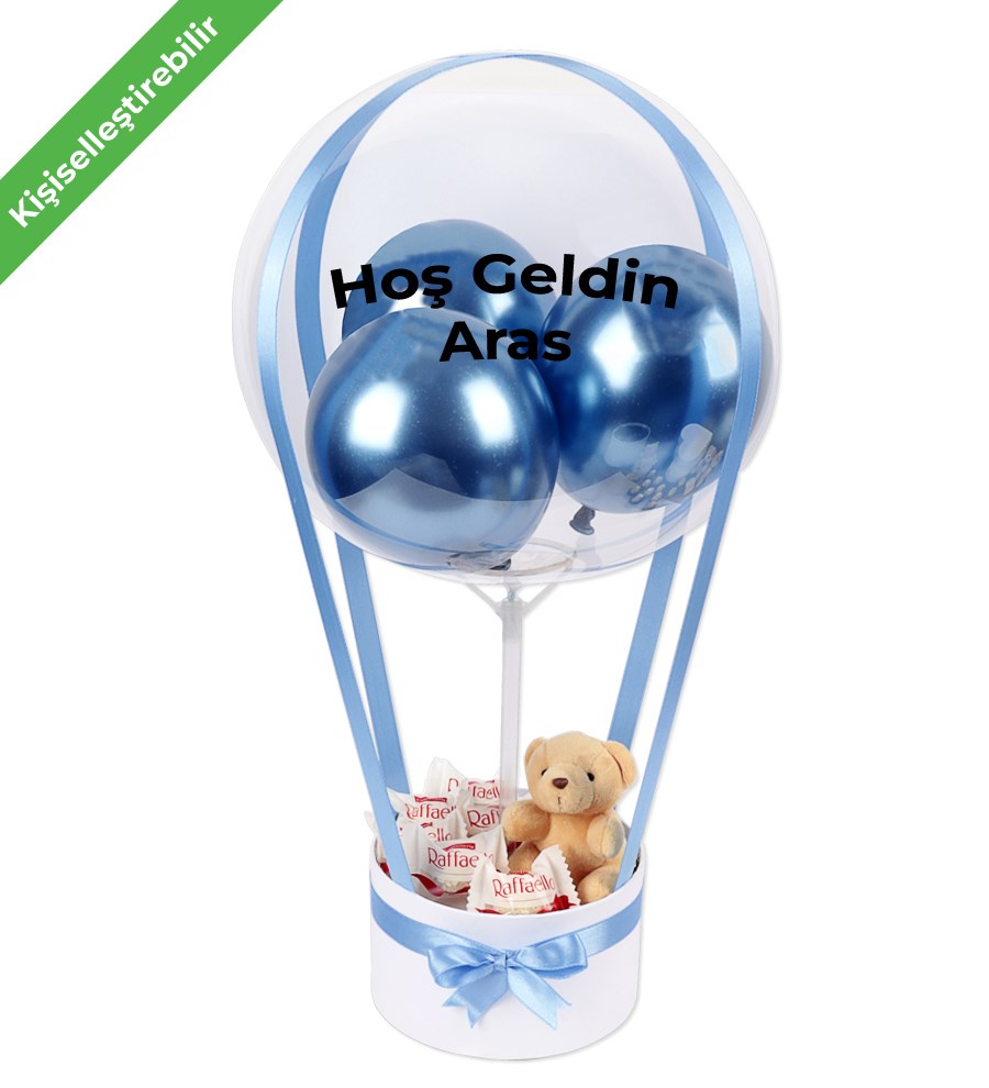 Balonlu Raffaello Peluşlu Çikolatalı Beyaz Kutu