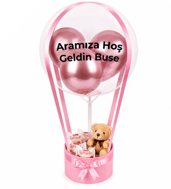 Lilyana Flowers - Balonlu Raffaello Peluşlu Çikolatalı Pembe Kutu