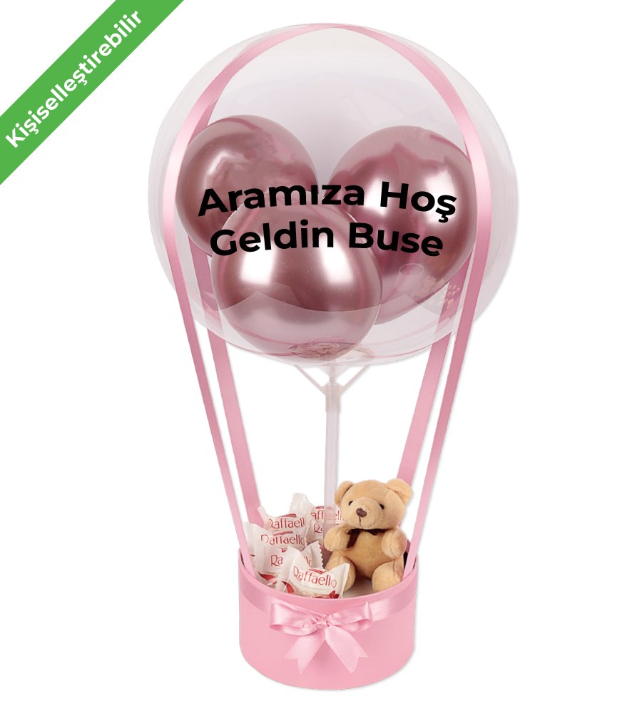 Balonlu Raffaello Peluşlu Çikolatalı Pembe Kutu