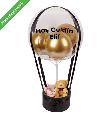 Balonlu Raffaello Peluşlu Çikolatalı Siyah Kutu