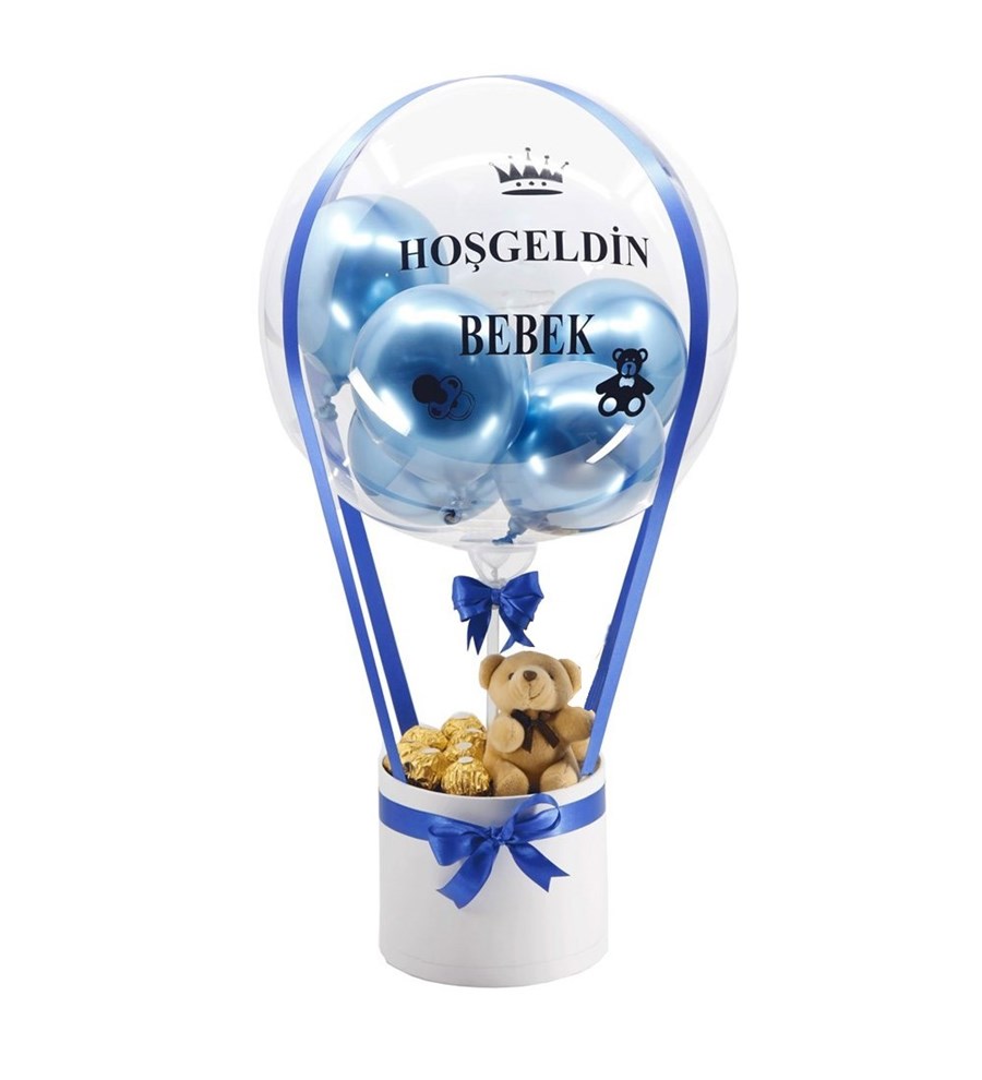Balonlu Rocher Çikolatalı Ayıcıklı Beyaz Kutu