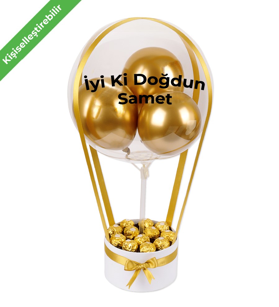 Balonlu Rocher Çikolatalı Beyaz Kutu Gold