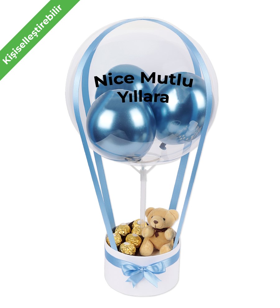 Balonlu Rocher Çikolatalı Peluşlu Beyaz Kutu