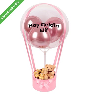 Balonlu Rocher Çikolatalı Peluşlu Pembe Kutu