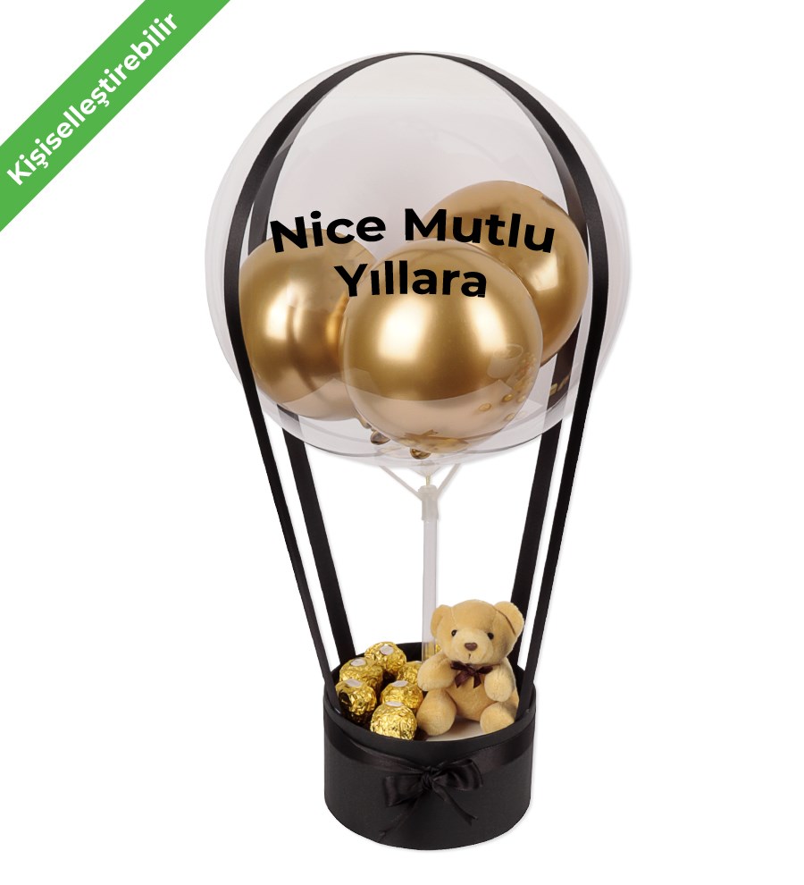 Balonlu Rocher Çikolatalı Peluşlu Siyah Kutu