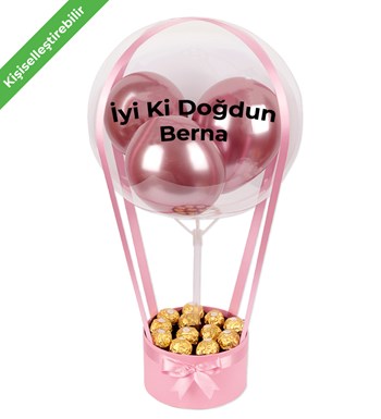 Balonlu Rocher Çikolatalı Pembe Kutu