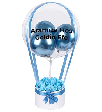 Lilyana Flowers - Balonlu Yuvarlak Beyaz Kutuda Yapay Mavi Gül