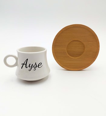 Öğretmenler Günü Temalı Kişiye Özel Kanvas Çanta & Bambu Tabaklı Beyaz Fincan & Türk Kahvesi Hediye Seti