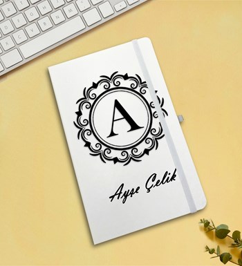 Kişiye Özel Deri Kılıflı Krom Çelik Termos & Beyaz Defter & Beyaz Kupa & Beyaz Kalem Hediye Seti