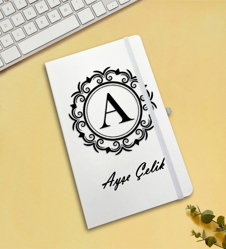 Kişiye Özel Deri Kılıflı Krom Çelik Termos & Beyaz Defter & Beyaz Kupa & Beyaz Kalem Hediye Seti