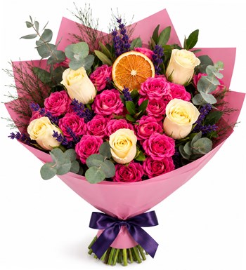 Lilyana Flowers - Beyaz Gül ve Pembe Çardak Gül Buketi