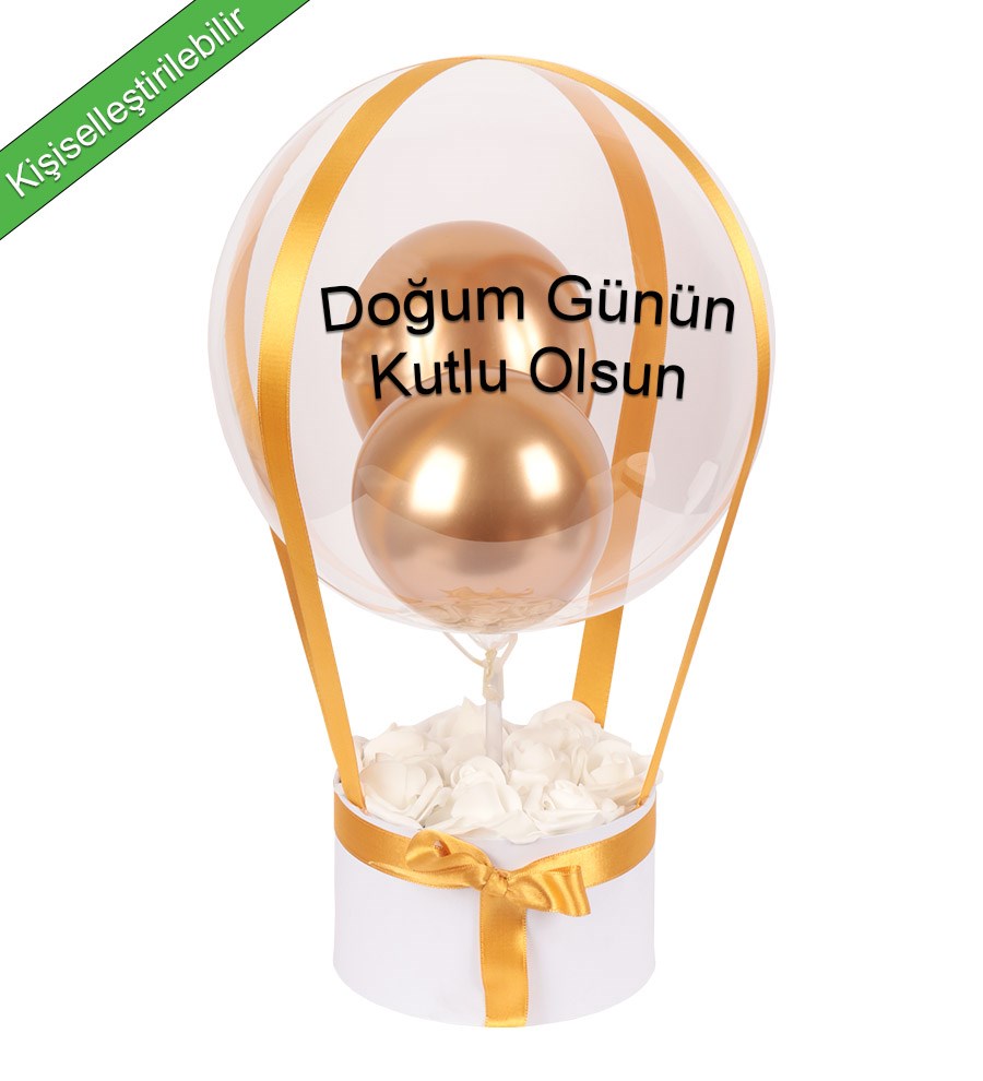 Balonlu Yuvarlak Beyaz Kutuda Yapay Beyaz Gül