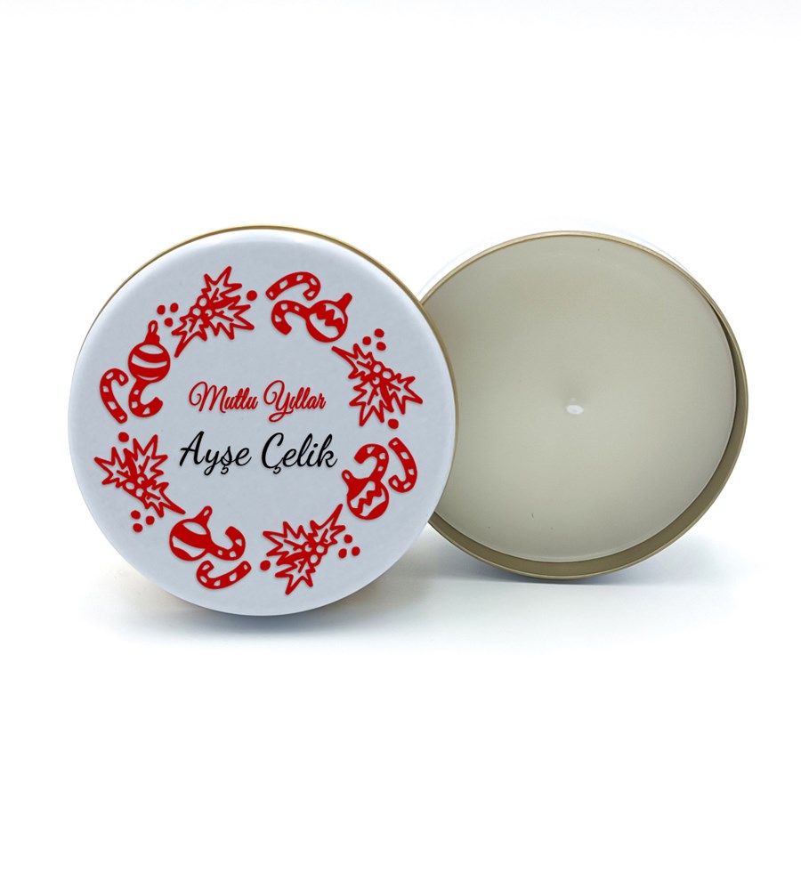 Kasa İçerisinde Çam Ağacı & Kişiye Özel Kırmızı Kupa & Metal Kutulu Mum Hediye Seti