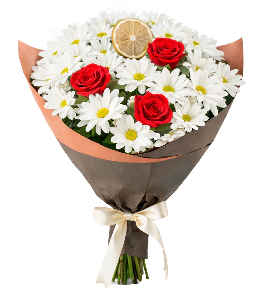 Kırmızı Güllü Beyaz Papatya Buketi