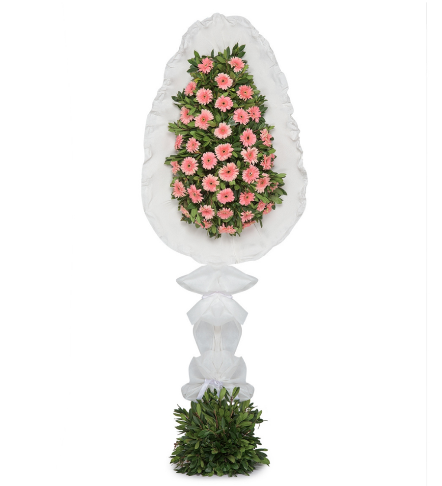 Pembe Gerbera Tek Katlı Çelenk