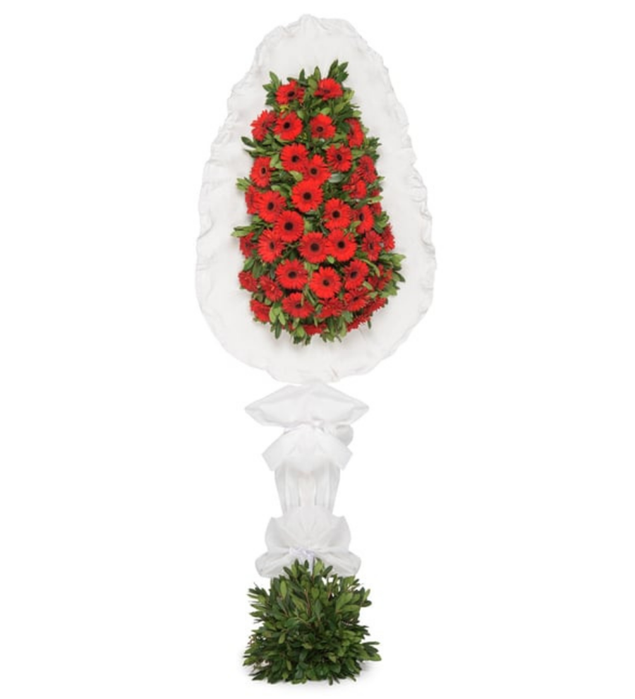 Kırmızı Gerbera Tek Katlı Çelenk